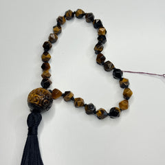 Faceted Tigers Eye Hand Knotted Hand Mala 8mm | 27 Bead | Prayer Bead | Japa Mala | Meditation Bracelet | Mantra and Reiki Infused