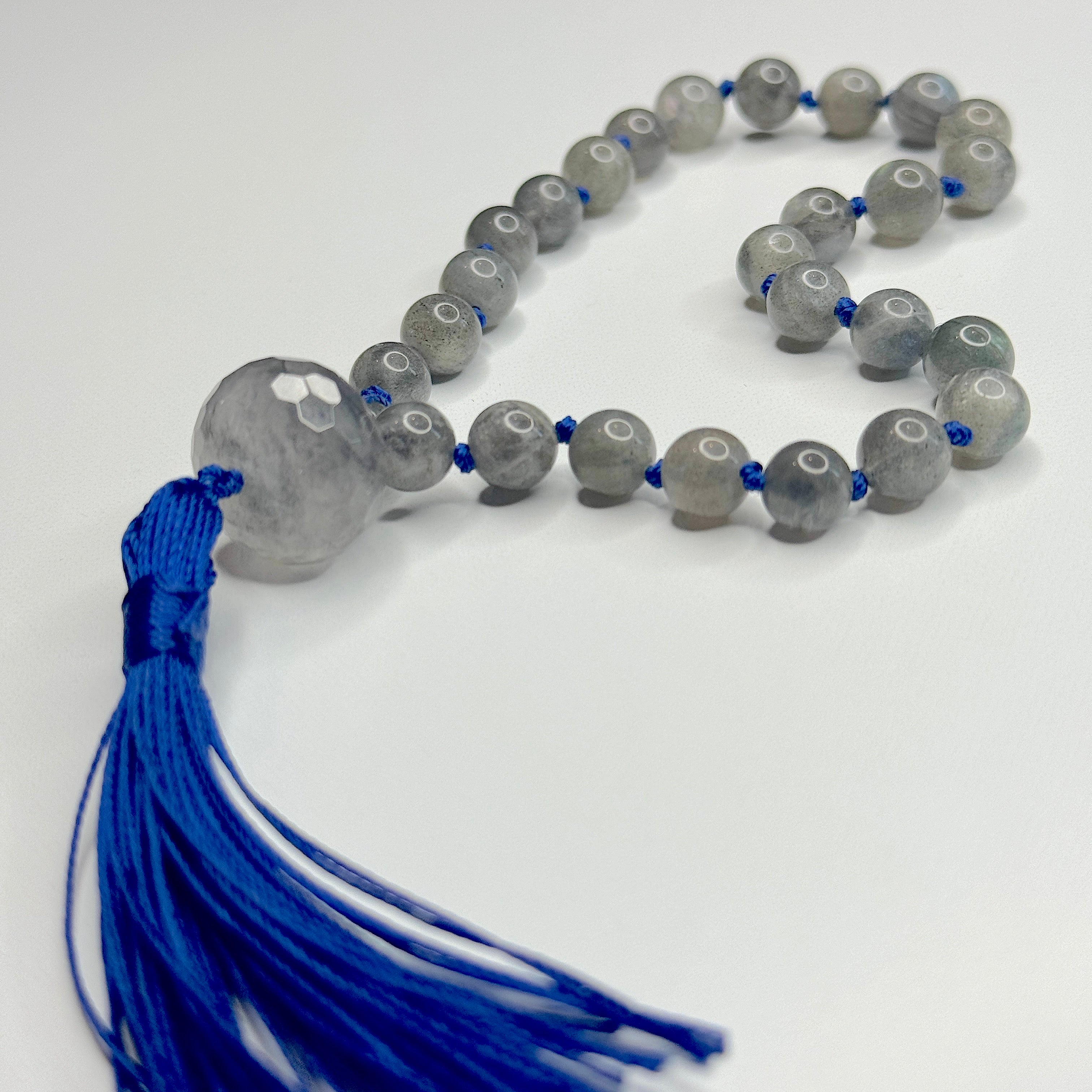 Labradorite Hand Knotted Hand Mala 8mm | 27 Bead | Prayer Bead | Japa Mala | Meditation Bracelet | Mantra and Reiki Infused