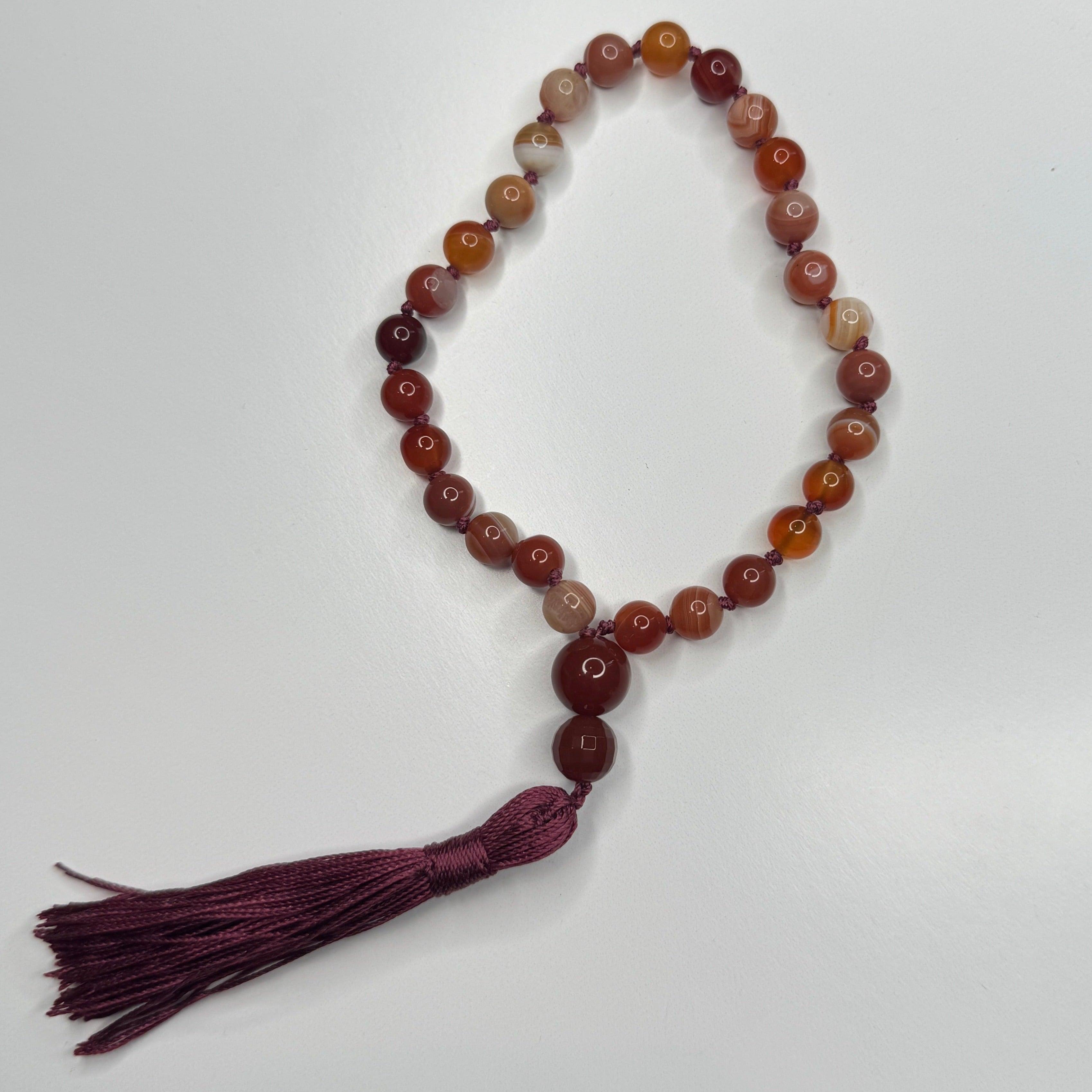 Banded Carnelian Hand Knotted Hand Mala 6mm | 27 Bead | Prayer Bead | Japa Mala | Meditation Bracelet | Mantra and Reiki Infused