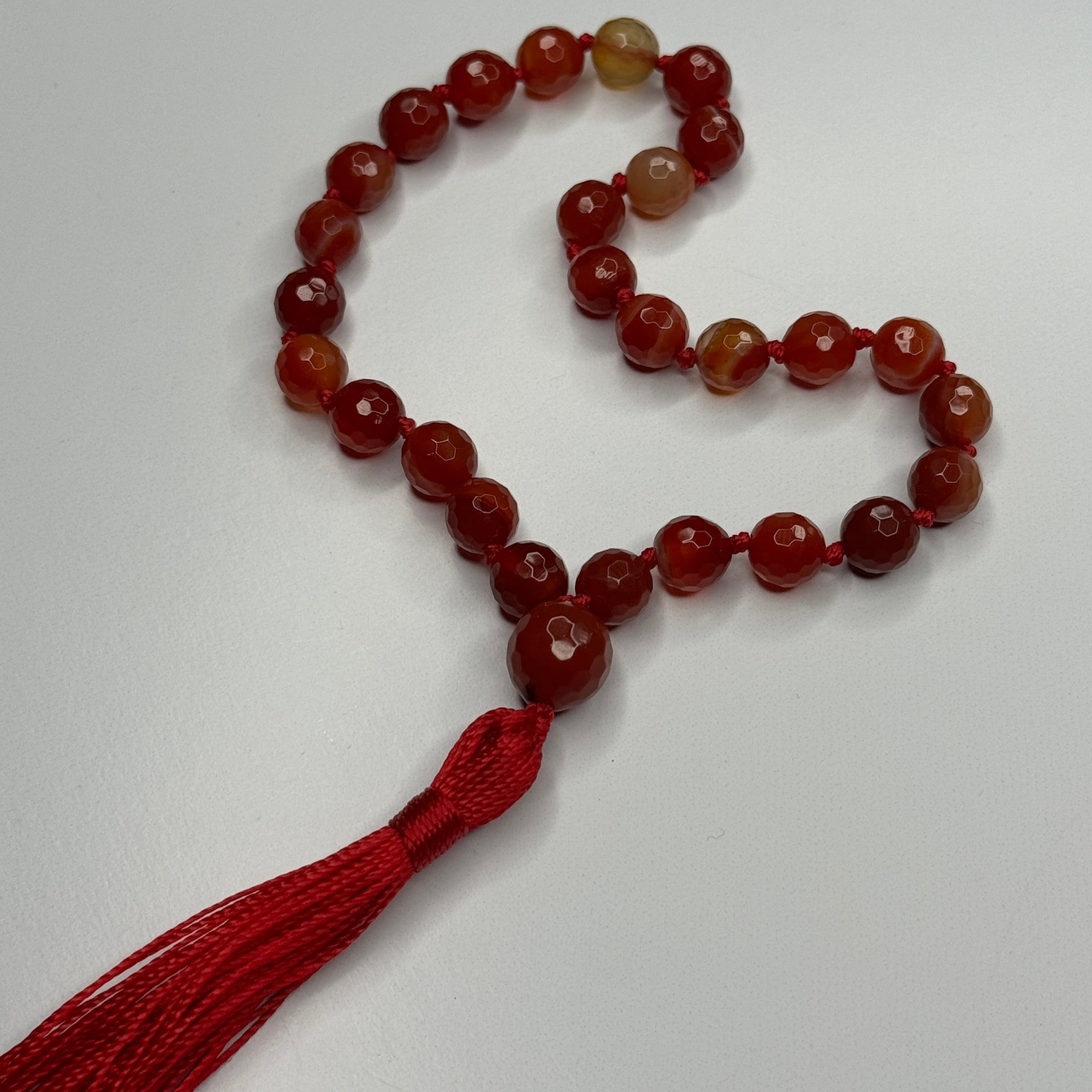 Faceted Carnelian Hand Knotted Hand Mala 8mm | 27 Bead | Prayer Bead | Japa Mala | Meditation Bracelet | Mantra and Reiki Infused
