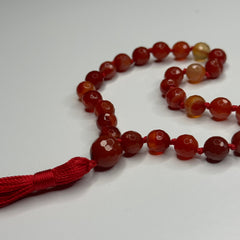 Faceted Carnelian Hand Knotted Hand Mala 8mm | 27 Bead | Prayer Bead | Japa Mala | Meditation Bracelet | Mantra and Reiki Infused