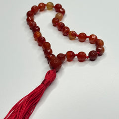 Faceted Carnelian Hand Knotted Hand Mala 8mm | 27 Bead | Prayer Bead | Japa Mala | Meditation Bracelet | Mantra and Reiki Infused