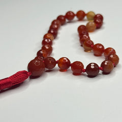 Faceted Carnelian Hand Knotted Hand Mala 8mm | 27 Bead | Prayer Bead | Japa Mala | Meditation Bracelet | Mantra and Reiki Infused