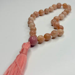 Peach Moonstone Hand Knotted Hand Mala 8mm | 27 Bead | Prayer Bead | Japa Mala | Meditation Bracelet | Mantra and Reiki Infused