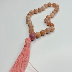 Peach Moonstone Hand Knotted Hand Mala 8mm | 27 Bead | Prayer Bead | Japa Mala | Meditation Bracelet | Mantra and Reiki Infused