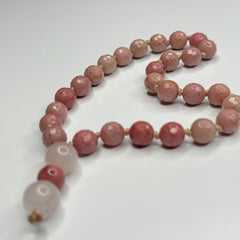 Faceted Rhodonite & Moonstone Hand Mala 8mm (27 beads)
