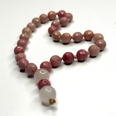 Faceted Rhodonite & Moonstone Hand Mala 8mm (27 beads)