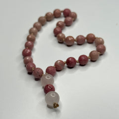 Faceted Rhodonite & Moonstone Hand Mala 8mm (27 beads)