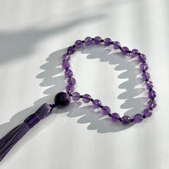 Faceted Amethyst Hand Knotted Hand Mala 6mm | 27 Bead | Prayer Bead | Japa Mala | Meditation Bracelet | Mantra and Reiki Infused