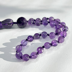 Faceted Amethyst Hand Knotted Hand Mala 6mm | 27 Bead | Prayer Bead | Japa Mala | Meditation Bracelet | Mantra and Reiki Infused