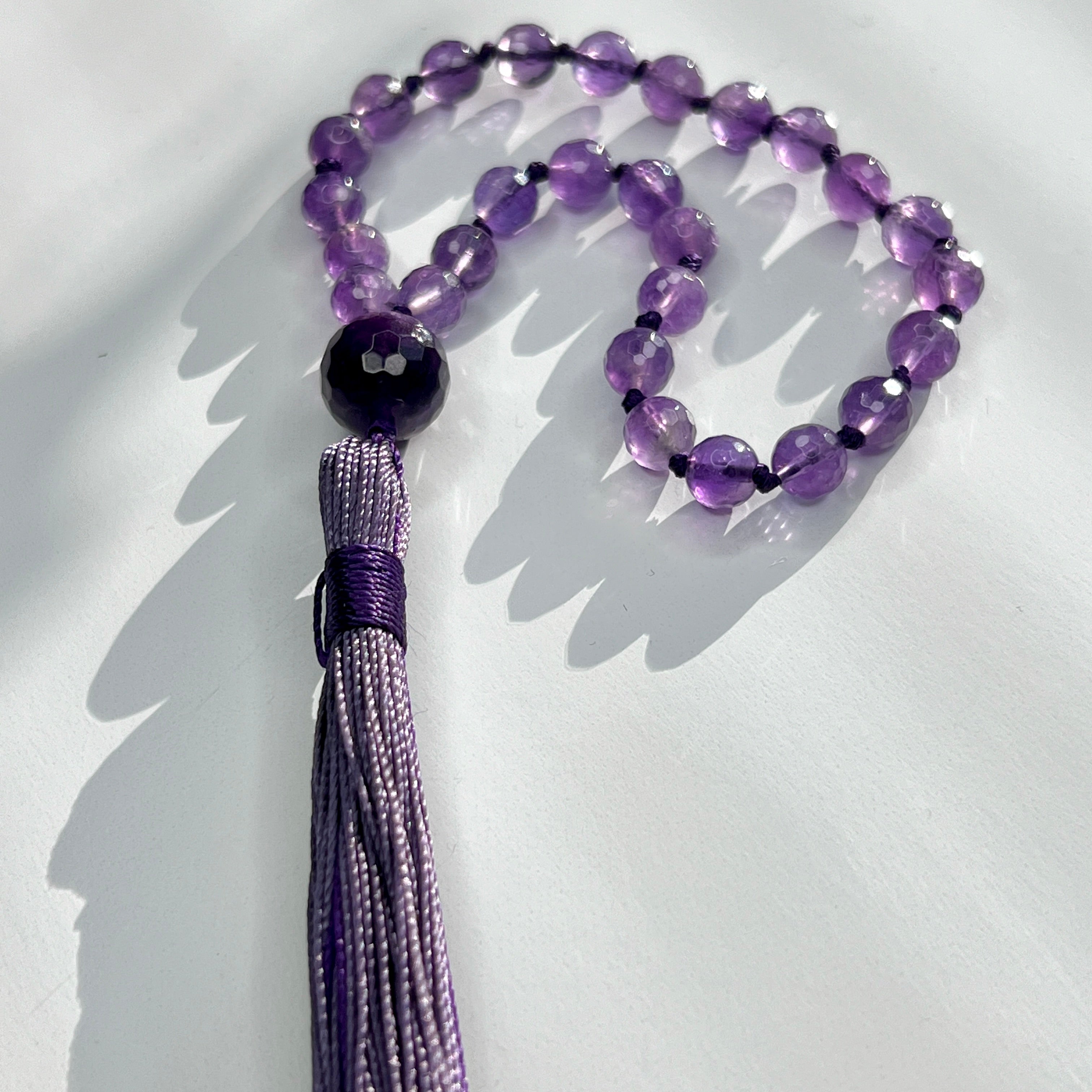 Faceted Amethyst Hand Knotted Hand Mala 6mm | 27 Bead | Prayer Bead | Japa Mala | Meditation Bracelet | Mantra and Reiki Infused