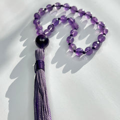 Faceted Amethyst Hand Knotted Hand Mala 6mm | 27 Bead | Prayer Bead | Japa Mala | Meditation Bracelet | Mantra and Reiki Infused