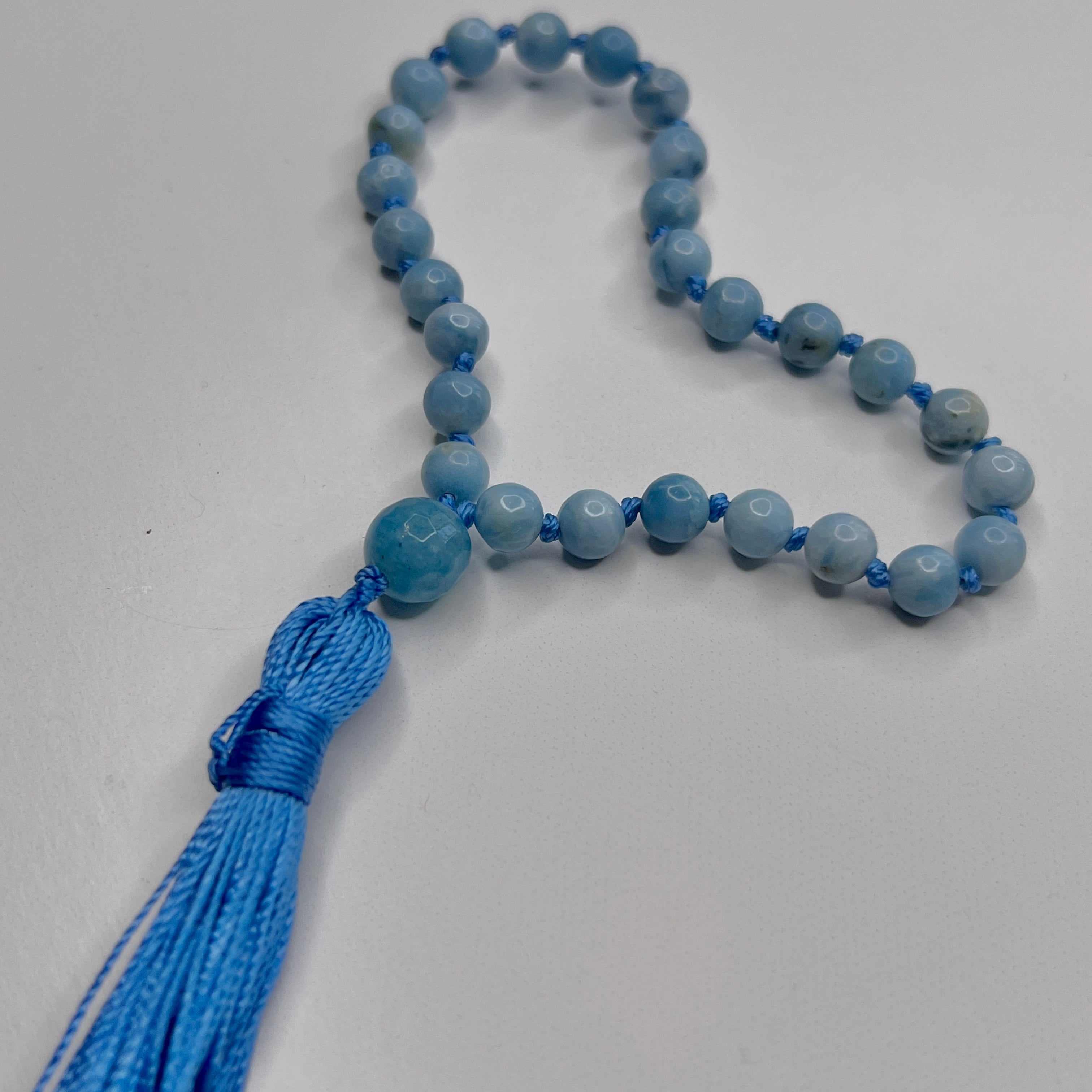 Larimar Hand Knotted Hand Mala 6mm | 27 Bead | Prayer Bead | Japa Mala | Meditation Bracelet | Mantra and Reiki Infused