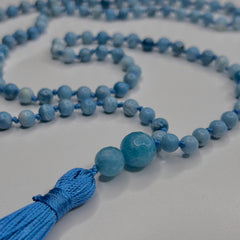 Larimar Angelite Hand Knotted Mala 6mm 108 Beads | Prayer Necklace/Beads | Meditation Necklace | Mantra, Sound Healing & Reiki Infused