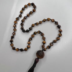 Kids Tiger's Eye Faceted Hand Knotted Mala 8mm (54 beads) | Japamala | Prayer Beads | Meditation Necklace | Mantra, Sound & Reiki Infused