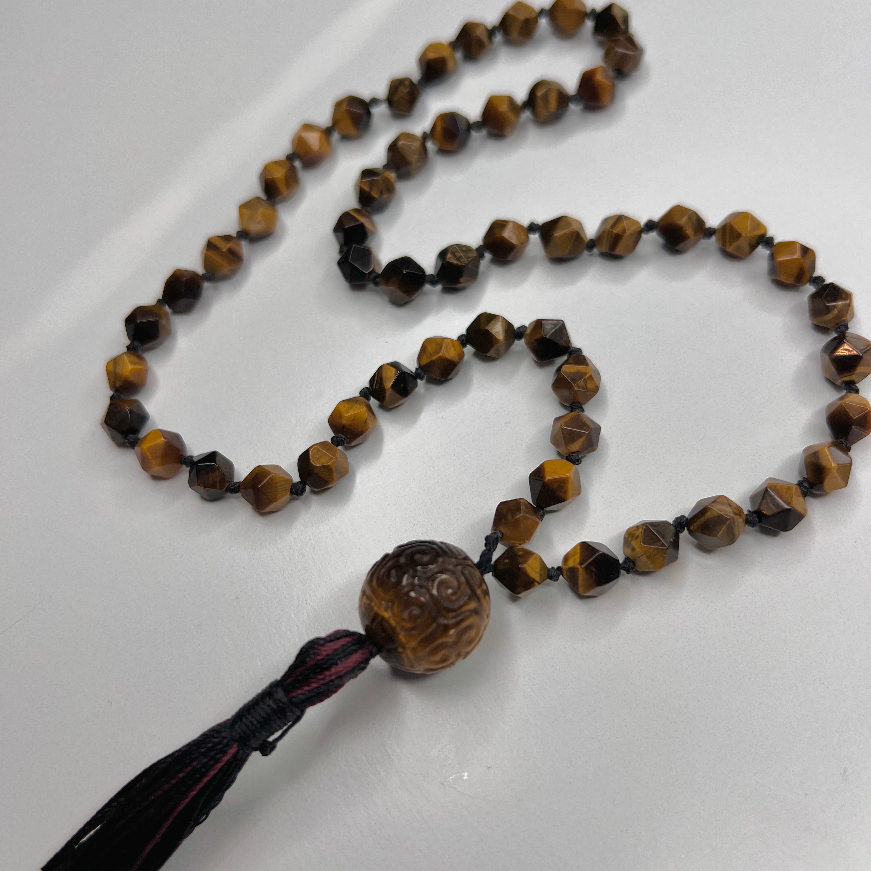 Kids Tiger's Eye Faceted Hand Knotted Mala 8mm (54 beads) | Japamala | Prayer Beads | Meditation Necklace | Mantra, Sound & Reiki Infused