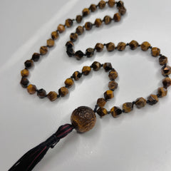 Kids Tiger's Eye Faceted Hand Knotted Mala 8mm (54 beads) | Japamala | Prayer Beads | Meditation Necklace | Mantra, Sound & Reiki Infused