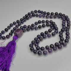 Lepidolite Mala 8mm | 108 Bead | Hand Knotted | Mantra | Sound Healing | Reiki Infused