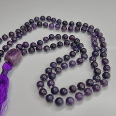 Lepidolite Mala 8mm | 108 Bead | Hand Knotted | Mantra | Sound Healing | Reiki Infused