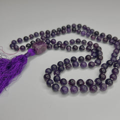 Lepidolite Mala 8mm | 108 Bead | Hand Knotted | Mantra | Sound Healing | Reiki Infused