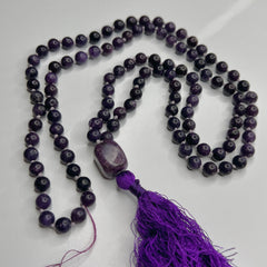 Lepidolite Mala 8mm | 108 Bead | Hand Knotted | Mantra | Sound Healing | Reiki Infused