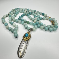 Amazonite Hand Knotted Mala 8mm | 108 Bead | Prayer Bead | Japa Mala | Meditation Necklace | Mantra and Reiki Infused
