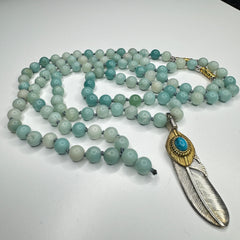 Amazonite Hand Knotted Mala 8mm | 108 Bead | Prayer Bead | Japa Mala | Meditation Necklace | Mantra and Reiki Infused