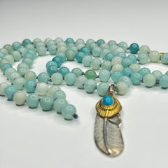 Amazonite Hand Knotted Mala 8mm | 108 Bead | Prayer Bead | Japa Mala | Meditation Necklace | Mantra and Reiki Infused