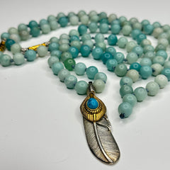 Amazonite Hand Knotted Mala 8mm | 108 Bead | Prayer Bead | Japa Mala | Meditation Necklace | Mantra and Reiki Infused