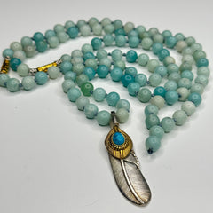 Amazonite Hand Knotted Mala 8mm | 108 Bead | Prayer Bead | Japa Mala | Meditation Necklace | Mantra and Reiki Infused