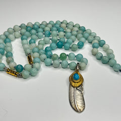Amazonite Hand Knotted Mala 8mm | 108 Bead | Prayer Bead | Japa Mala | Meditation Necklace | Mantra and Reiki Infused