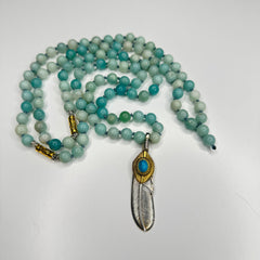 Amazonite Hand Knotted Mala 8mm | 108 Bead | Prayer Bead | Japa Mala | Meditation Necklace | Mantra and Reiki Infused