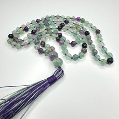 Flourite Hand Knotted Mala 8mm | 108 Bead | Prayer Bead | Japa Mala | Meditation Necklace | Mantra and Reiki Infused