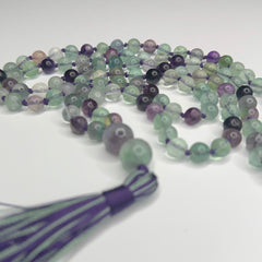 Flourite Hand Knotted Mala 8mm | 108 Bead | Prayer Bead | Japa Mala | Meditation Necklace | Mantra and Reiki Infused