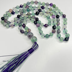 Flourite Hand Knotted Mala 8mm | 108 Bead | Prayer Bead | Japa Mala | Meditation Necklace | Mantra and Reiki Infused