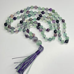 Flourite Hand Knotted Mala 8mm | 108 Bead | Prayer Bead | Japa Mala | Meditation Necklace | Mantra and Reiki Infused