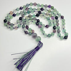 Flourite Hand Knotted Mala 8mm | 108 Bead | Prayer Bead | Japa Mala | Meditation Necklace | Mantra and Reiki Infused