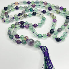 Flourite Hand Knotted Mala 8mm | 108 Bead | Prayer Bead | Japa Mala | Meditation Necklace | Mantra and Reiki Infused