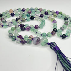 Flourite Hand Knotted Mala 8mm | 108 Bead | Prayer Bead | Japa Mala | Meditation Necklace | Mantra and Reiki Infused
