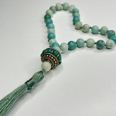 Amazonite Hand Knotted Hand Mala 8mm | 27 Bead | Prayer Bead | Japa Mala | Meditation Bracelet | Mantra and Reiki Infused