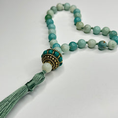 Amazonite Hand Knotted Hand Mala 8mm | 27 Bead | Prayer Bead | Japa Mala | Meditation Bracelet | Mantra and Reiki Infused