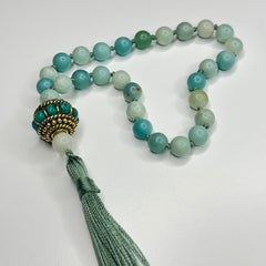 Amazonite Hand Knotted Hand Mala 8mm | 27 Bead | Prayer Bead | Japa Mala | Meditation Bracelet | Mantra and Reiki Infused