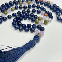 Lapis Lazuli, Unakite & Amethyst Hand Knotted Mala 8mm | 108 Bead | Japa Mala | Prayer Beads | Meditation Necklace | Mantra | Sound Healing | Reiki Infused