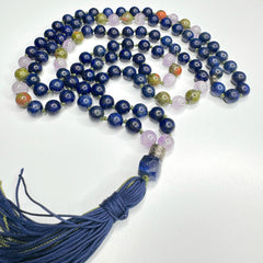 Lapis Lazuli, Unakite & Amethyst Hand Knotted Mala 8mm | 108 Bead | Japa Mala | Prayer Beads | Meditation Necklace | Mantra | Sound Healing | Reiki Infused