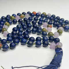Lapis Lazuli, Unakite & Amethyst Hand Knotted Mala 8mm | 108 Bead | Japa Mala | Prayer Beads | Meditation Necklace | Mantra | Sound Healing | Reiki Infused