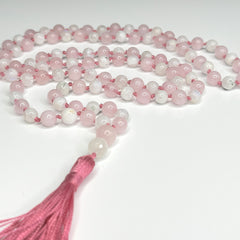 Rose Quartz and Moonstone Hand Knotted Japa Mala, Prayer Beads, Meditation Beads. 8mm 108 Beads. (Pregnancy, Infertility, New Born, & Child Loss)Mantra, Sound Healing & Reiki Infused