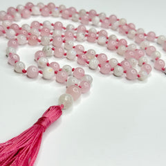 Rose Quartz and Moonstone Hand Knotted Japa Mala, Prayer Beads, Meditation Beads. 8mm 108 Beads. (Pregnancy, Infertility, New Born, & Child Loss)Mantra, Sound Healing & Reiki Infused