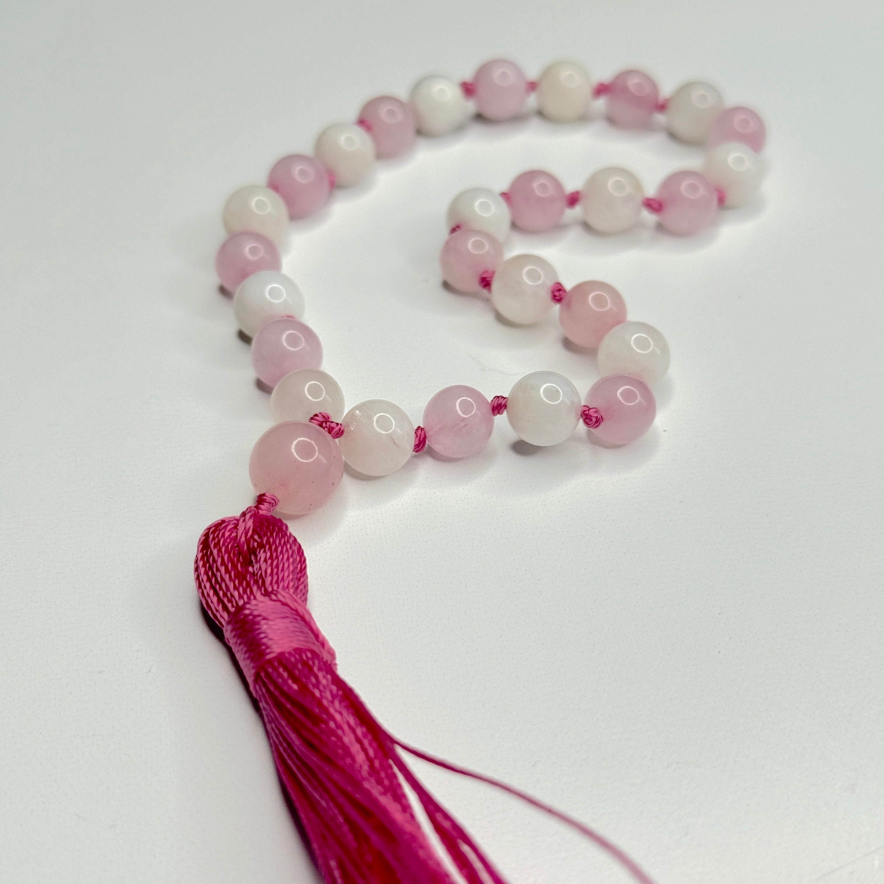 Rose Quartz & Moonstone Hand Mala 8mm (Pregnancy, Infertility, New Born, & Child Loss)