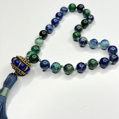 Azurite Hand Knotted Hand Mala 8mm | 27 Bead | Prayer Beads| Japa Mala | Meditation Bracelet | Mantra and Reiki Infused