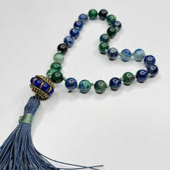 Azurite Hand Knotted Hand Mala 8mm | 27 Bead | Prayer Beads| Japa Mala | Meditation Bracelet | Mantra and Reiki Infused